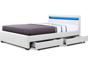 Lit LED avec 4 tiroirs "Nico" - 160 × 200 cm - Blanc