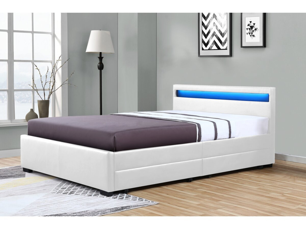 Lit LED avec 4 tiroirs "Nico" - 160 × 200 cm - Blanc