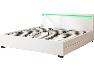 LIT LED double avec 4 tiroirs "Nico" - 180 x 200 cm - Blanc