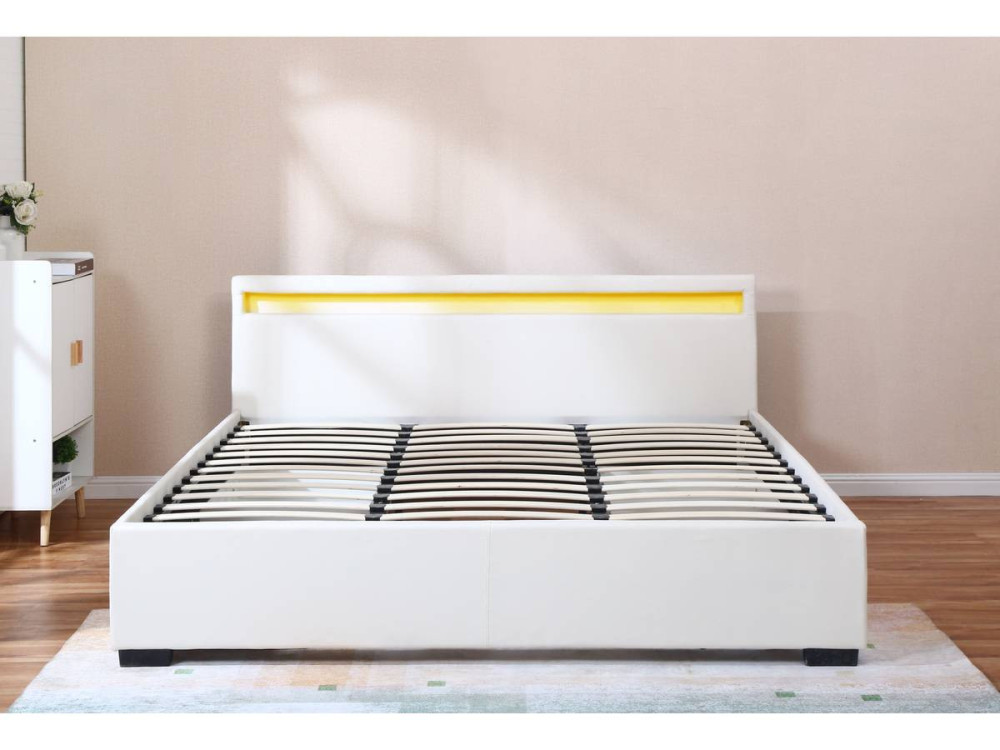 LIT LED double avec 4 tiroirs "Nico" - 180 x 200 cm - Blanc
