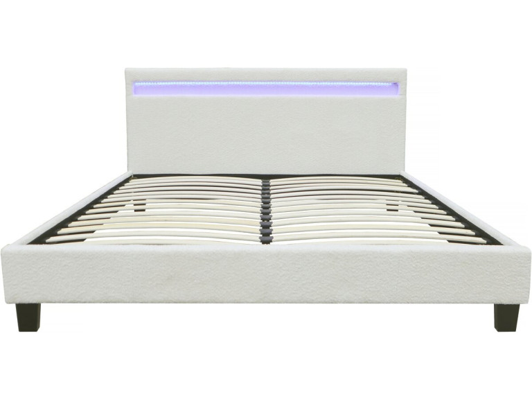Lit tissu bouclette avec LED "Maria" 160 x 200 cm - Crème