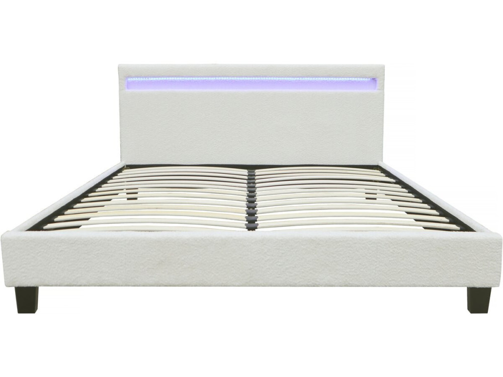 Lit tissu bouclette avec LED "Maria" 160 x 200 cm - Crème