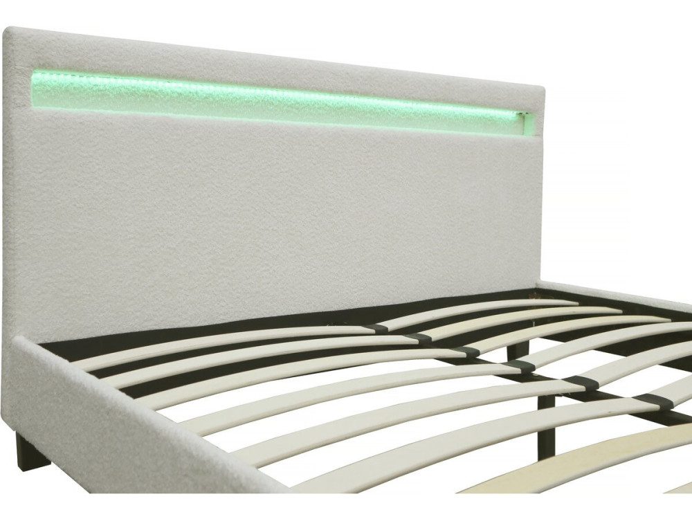 Lit tissu bouclette avec LED "Maria" 160 x 200 cm - Crème