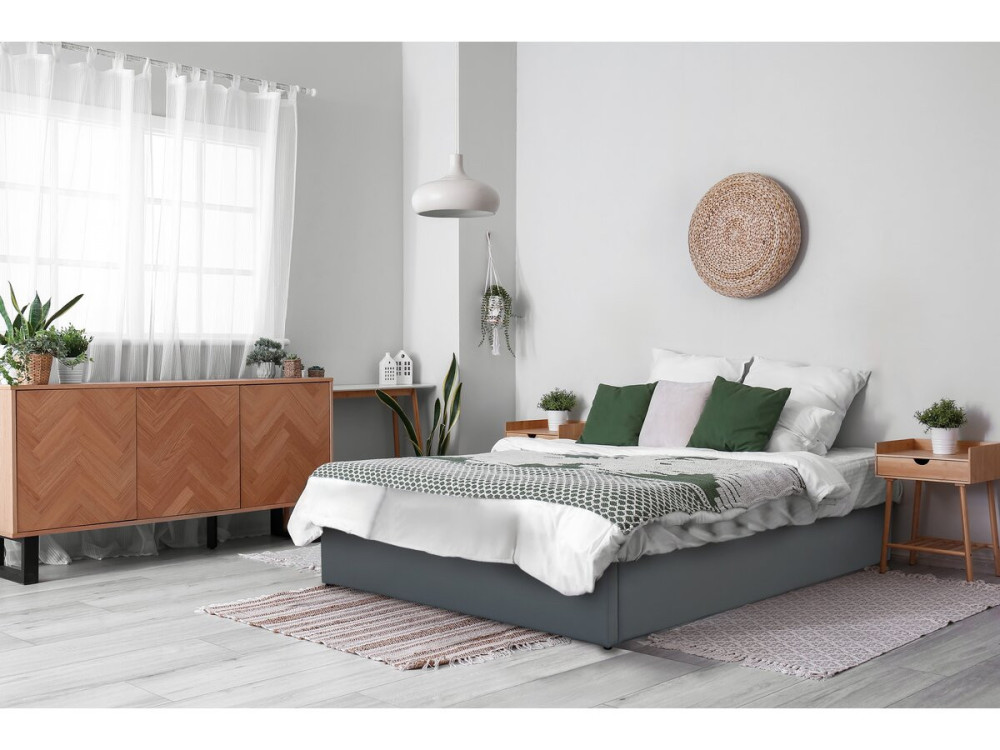 Lit double en PVC avec coffre "Ava" - 140 x 190 cm - Gris
