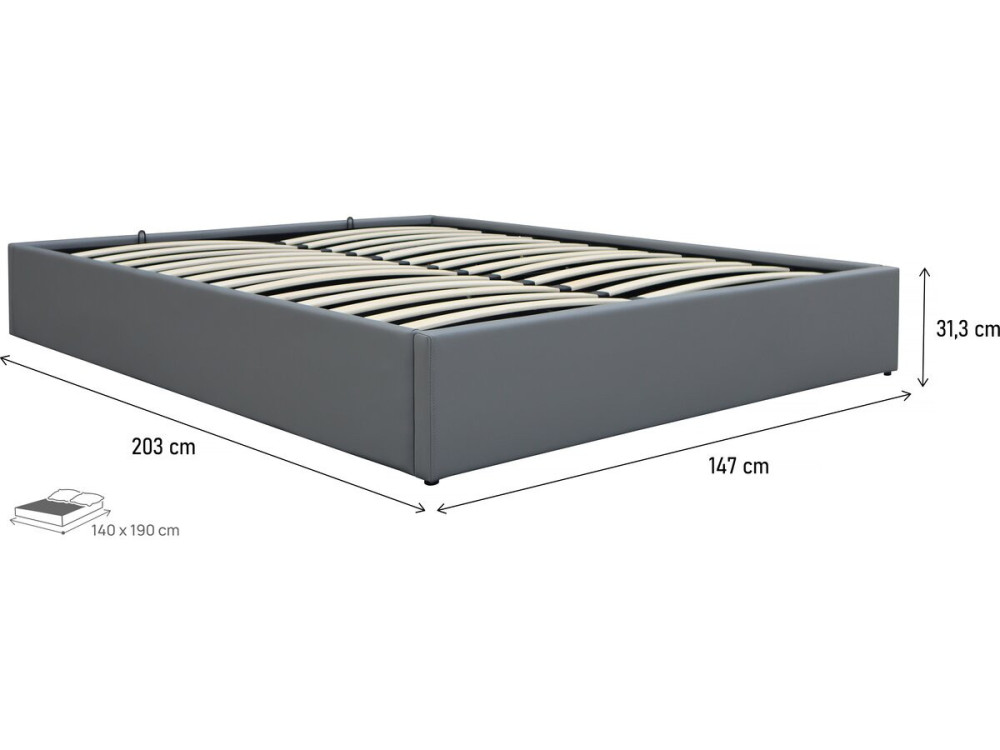Lit double en PVC avec coffre "Ava" - 140 x 190 cm - Gris