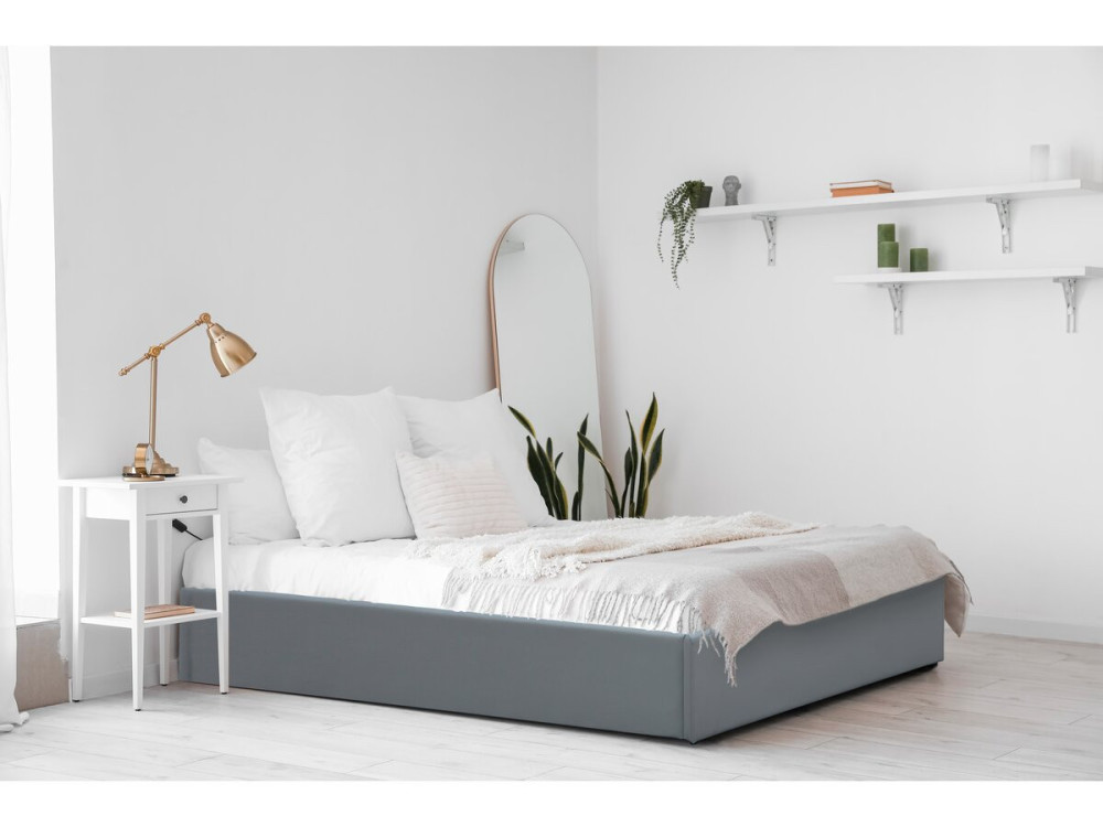 Lit simple en PVC avec coffre "Ava" - 90 x 190 cm - Gris