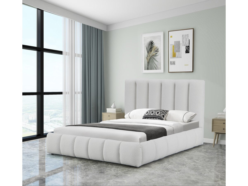 Lit bouclette avec coffre "Annie" - 140 x 190 cm - Blanc