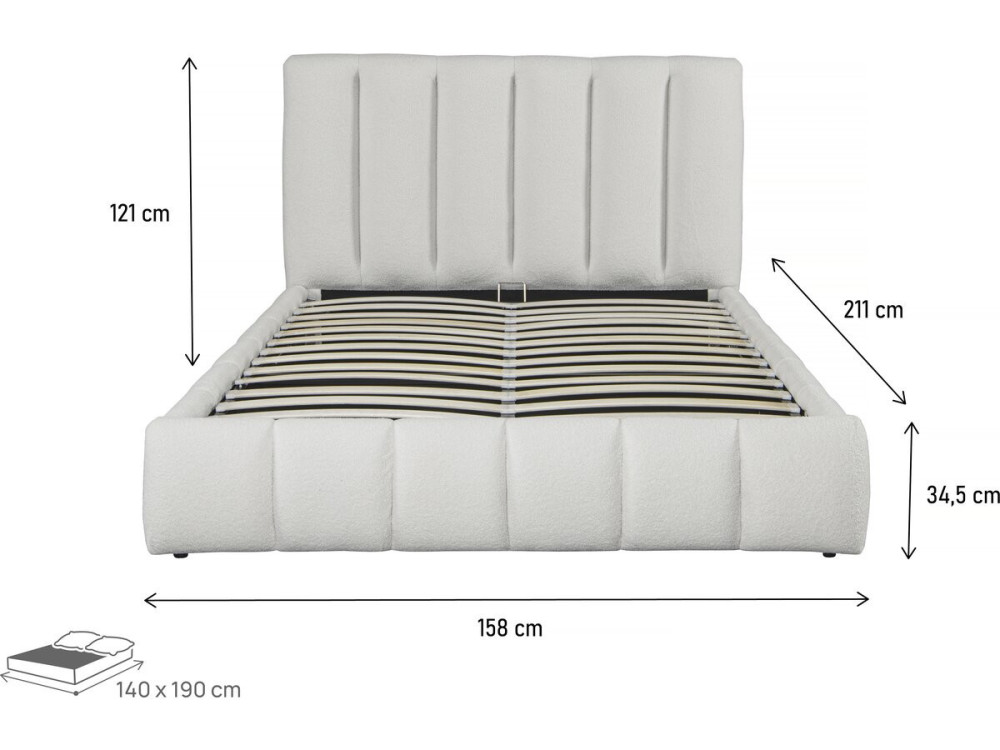 Lit bouclette avec coffre "Annie" - 140 x 190 cm - Blanc