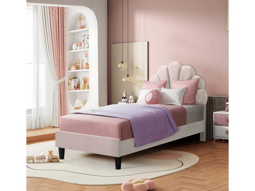 Lit coquillage en velours "Manon" - 90 x 190 cm - Beige