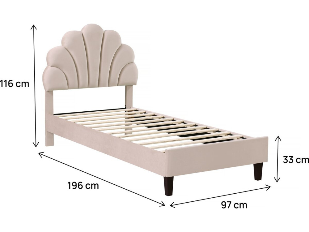 Lit coquillage en velours "Manon" - 90 x 190 cm - Beige