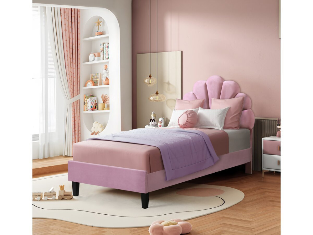 Lit coquillage en velours "Manon" - 90 x 190 cm - Rose