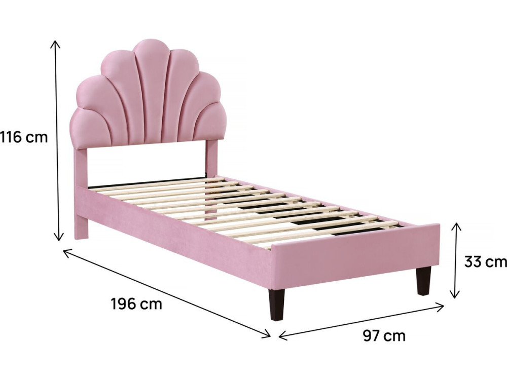 Lit coquillage en velours "Manon" - 90 x 190 cm - Rose