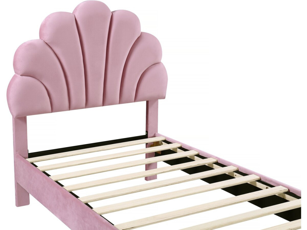 Lit coquillage en velours "Manon" - 90 x 190 cm - Rose