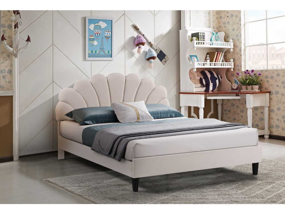 Lit coquillage en velours "Manon" - Beige - 140 x 190 cm