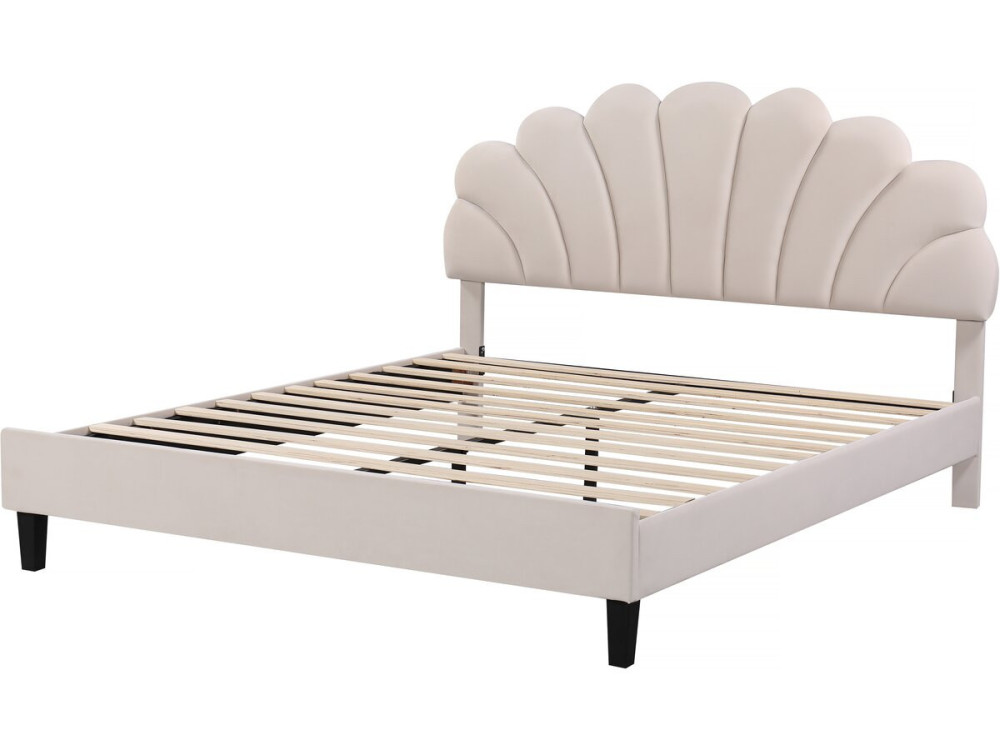Lit coquillage en velours "Manon" - Beige - 160 x 200 cm