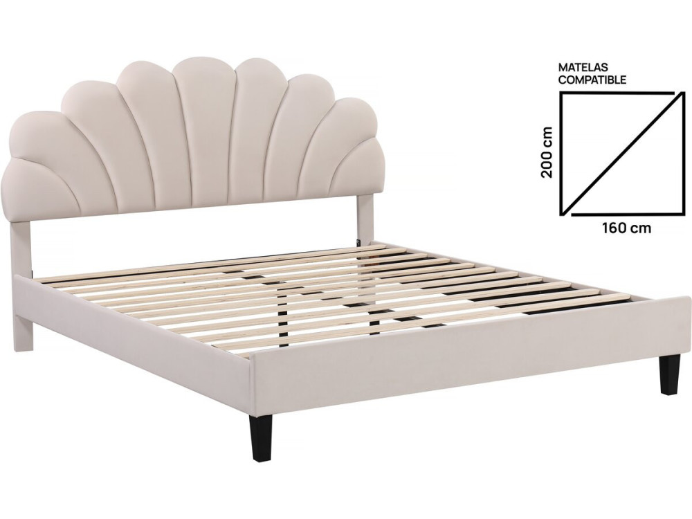 Lit coquillage en velours "Manon" - Beige - 160 x 200 cm