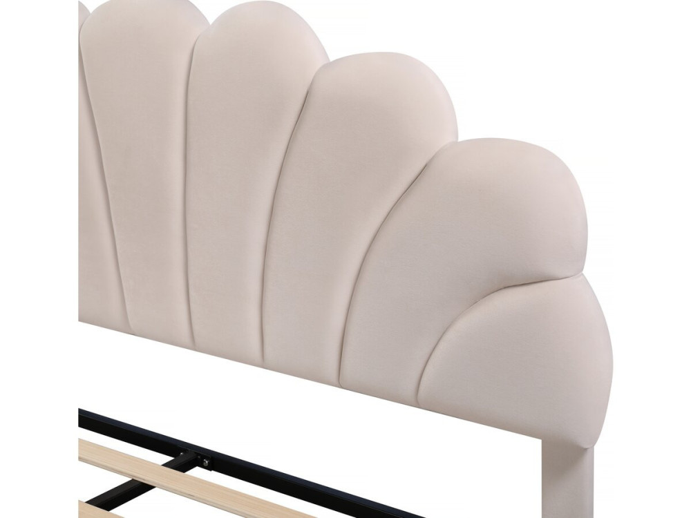 Lit coquillage en velours "Manon" - Beige - 160 x 200 cm