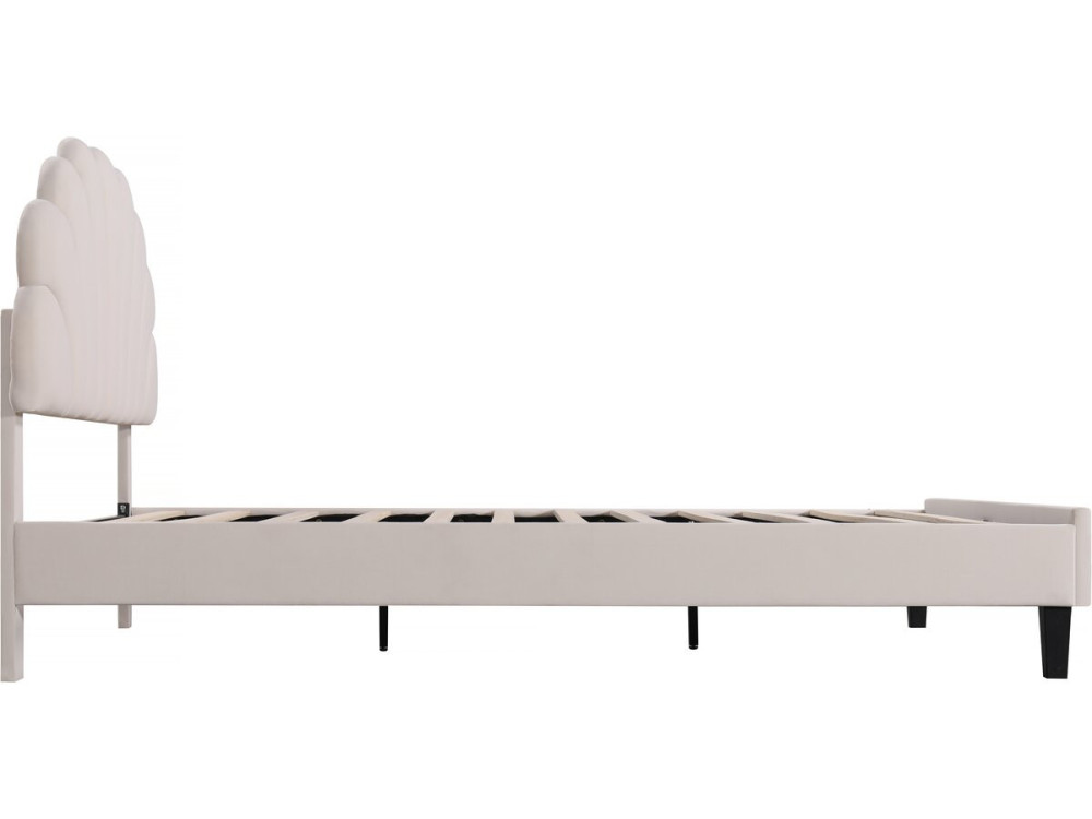 Lit coquillage en velours "Manon" - Beige - 160 x 200 cm