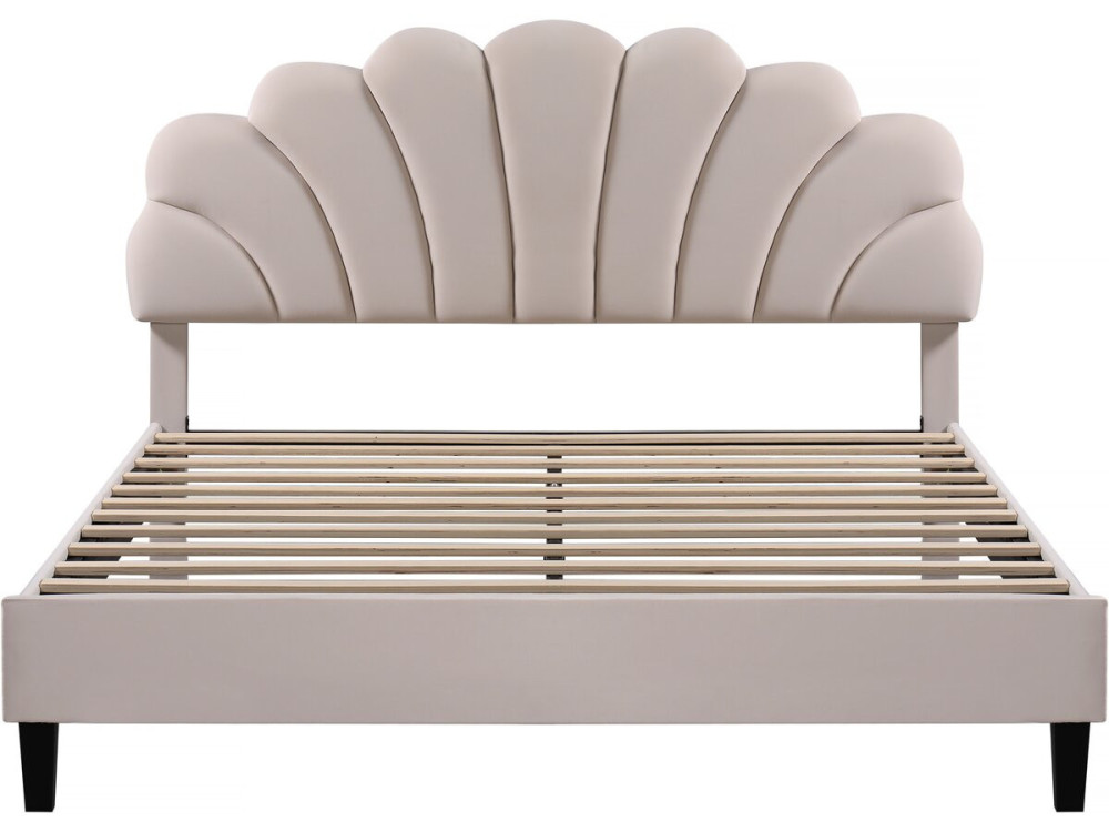 Lit coquillage en velours "Manon" - Beige - 160 x 200 cm
