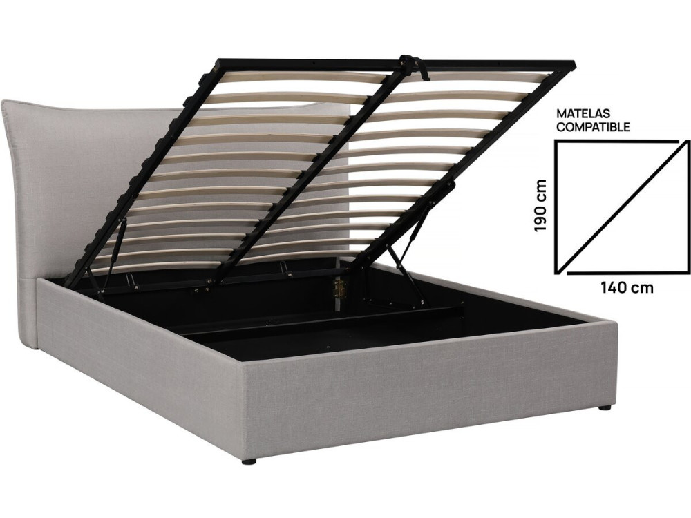 Lit coffre double "Megeve" 140 x 200 cm - Gris