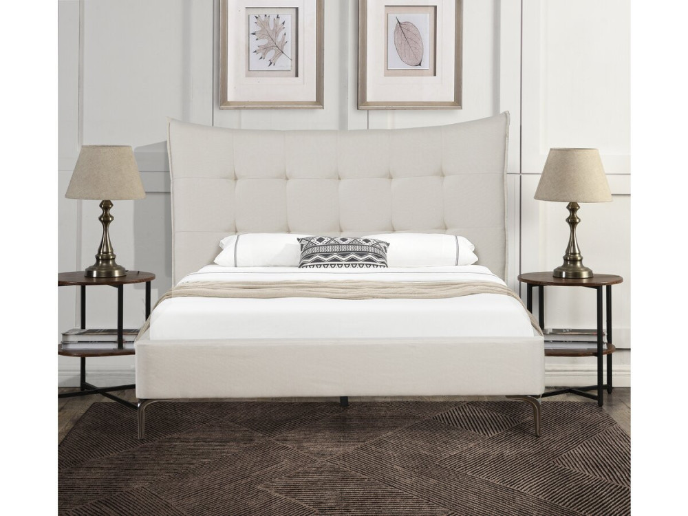 Lit double en tissu capitonné " Aspen" 140 x 190 cm - Beige