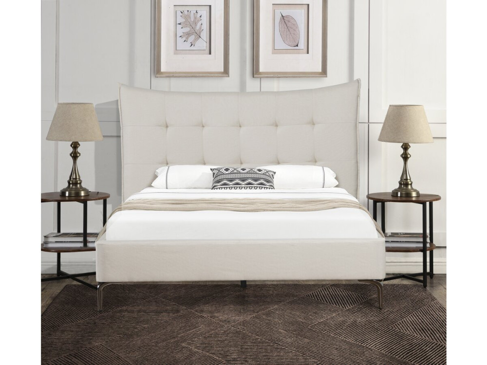Lit double en tissu capitonné " Aspen" 160 x 200 cm - Beige