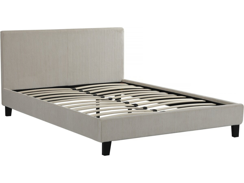 Lit double en velours côtelé "Ambre" - 140 x 190 - Beige
