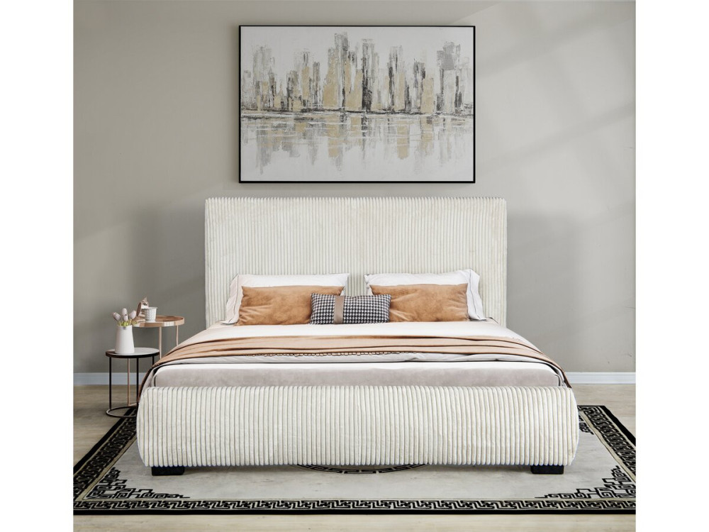 Lit double en velours côtelé "Montana" - 180 x 200 cm - Beige