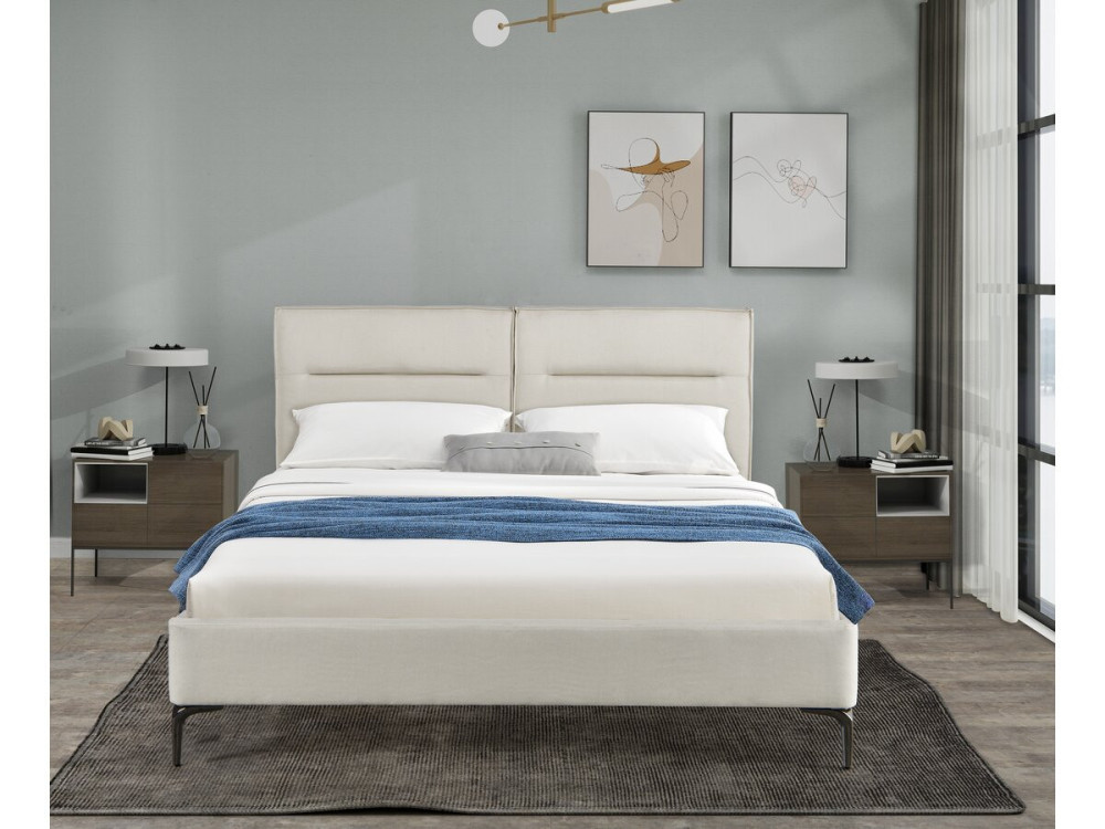 Lit double en tissu design "Moritz" - 180 x 200 cm - Beige
