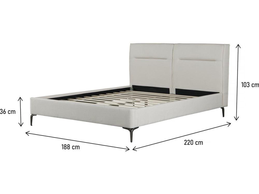 Lit double en tissu design "Moritz" - 180 x 200 cm - Beige