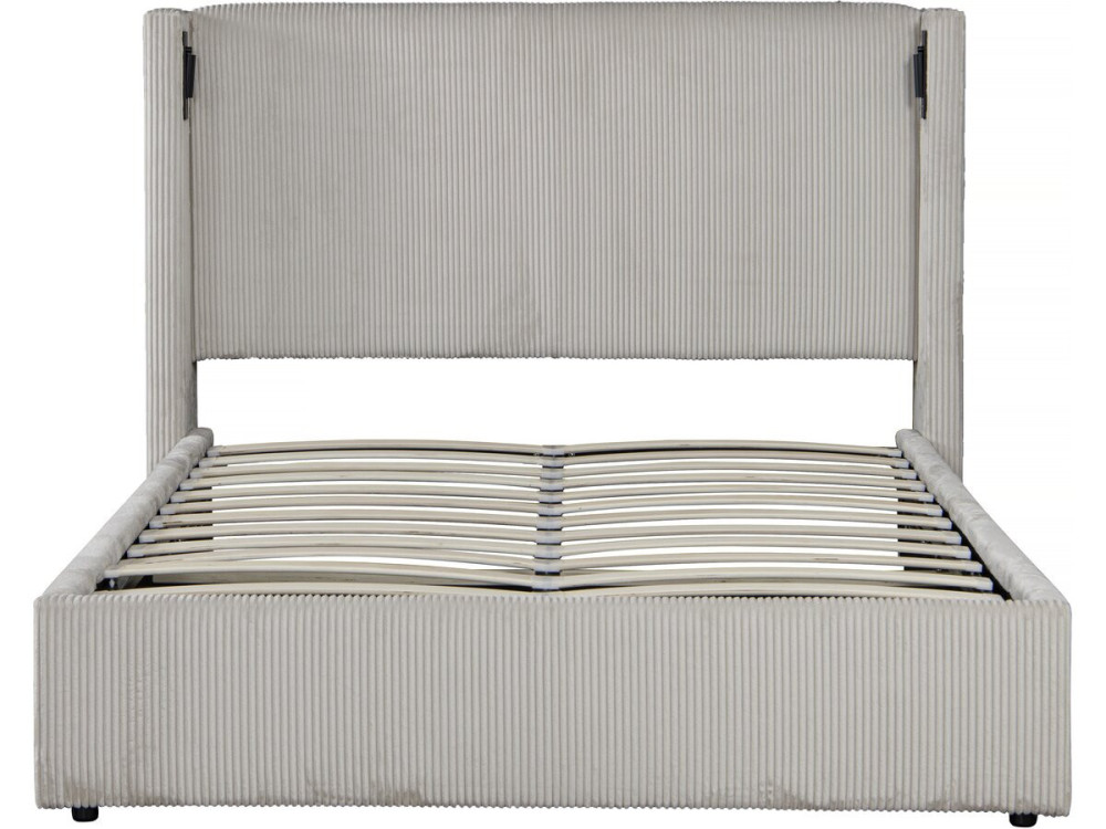 Lit double en velours côtelé avec coffre et lampe intégré "Cortina" - 160 x 200 cm - Beige