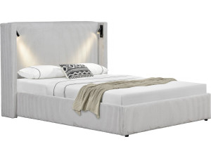 Lit double en velours côtelé avec coffre et lampe intégré "Cortina" - 140 x 190 cm-  Beige