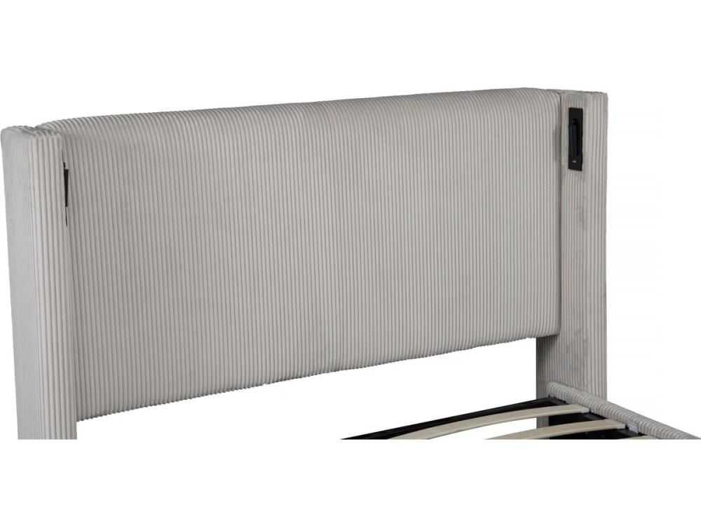 Lit double en velours côtelé avec coffre et lampe intégré "Cortina" - 140 x 190 cm-  Beige