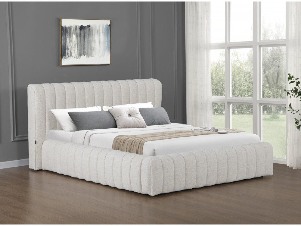 Lit double en tissu avec coffre "Tignes" - 140 x 190 cm - Beige