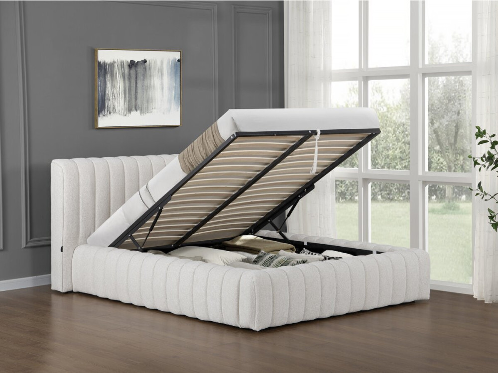 Lit double en tissu avec coffre "Tignes" - 140 x 190 cm - Beige