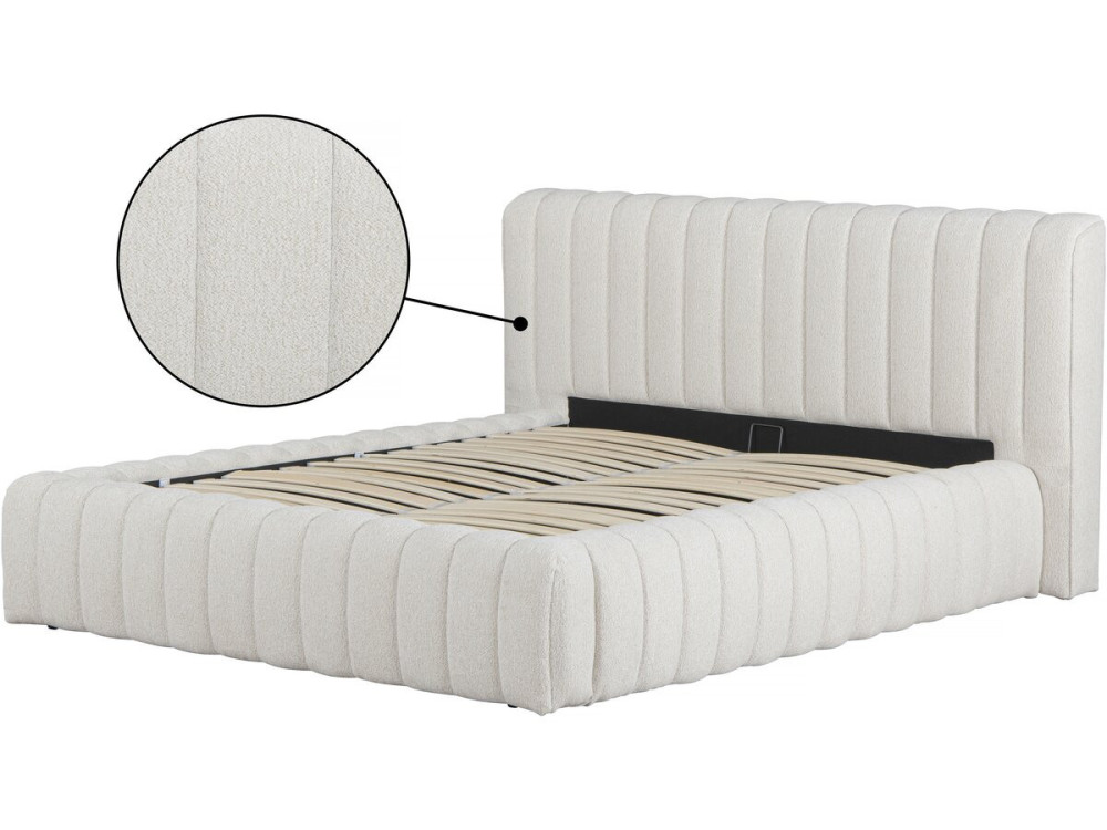 Lit double en tissu avec coffre "Tignes" - 140 x 190 cm - Beige