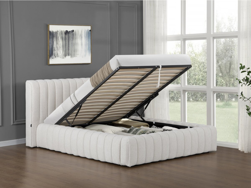 Lit double en tissu avec coffre "Tignes" - 160 x 200 cm - Beige