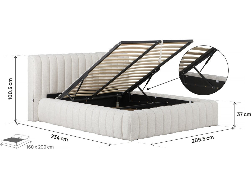 Lit double en tissu avec coffre "Tignes" - 160 x 200 cm - Beige