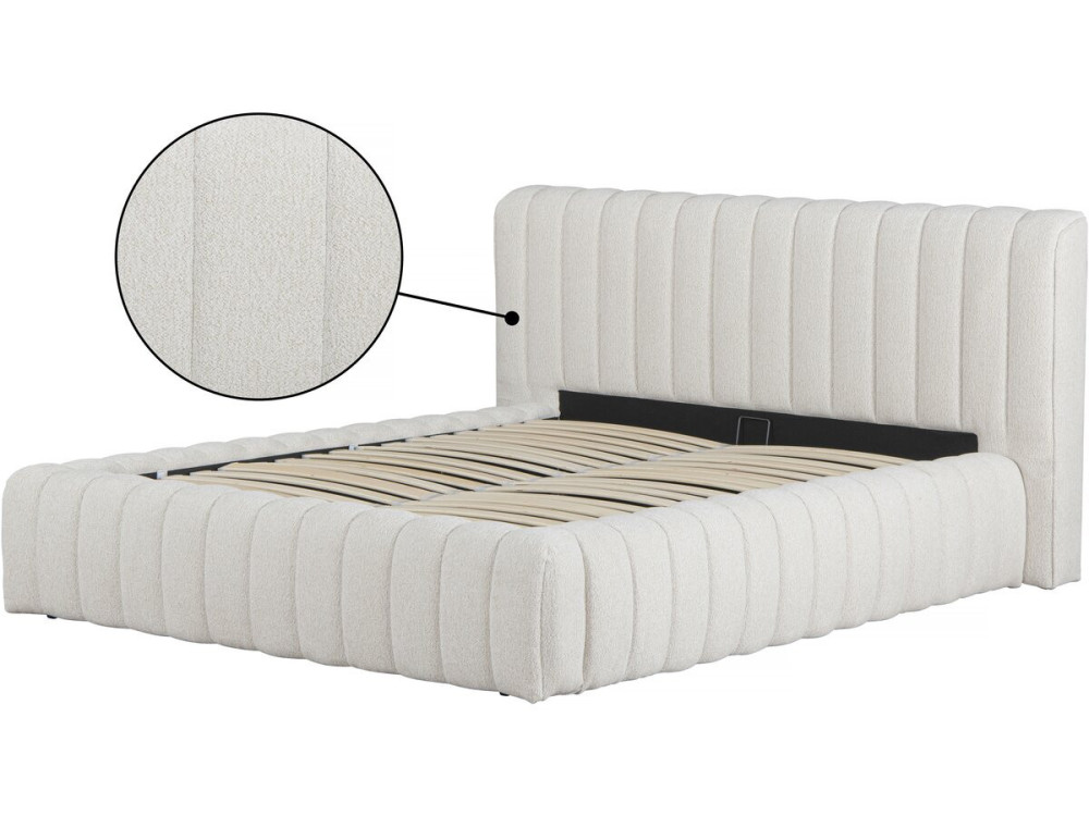 Lit double en tissu avec coffre "Tignes" - 160 x 200 cm - Beige
