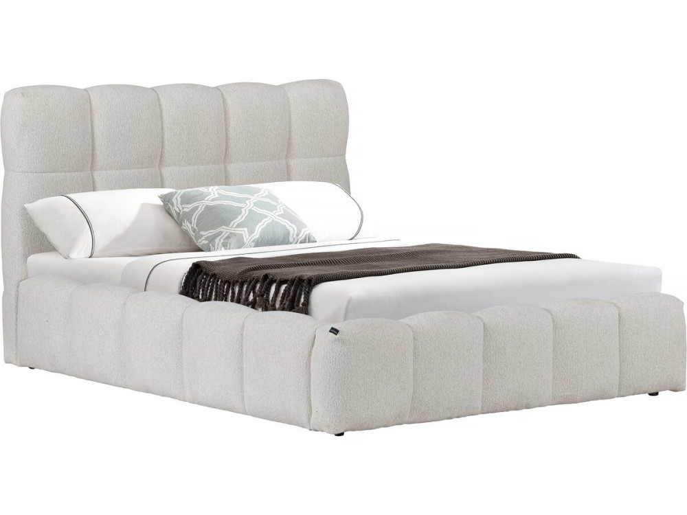 Lit double en tissu avec coffre "Davos" - 140 x 190 cm - Beige