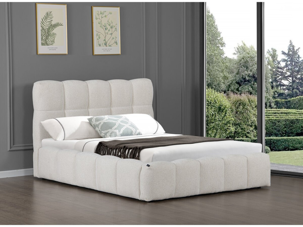 Lit double en tissu avec coffre "Davos" - 140 x 190 cm - Beige