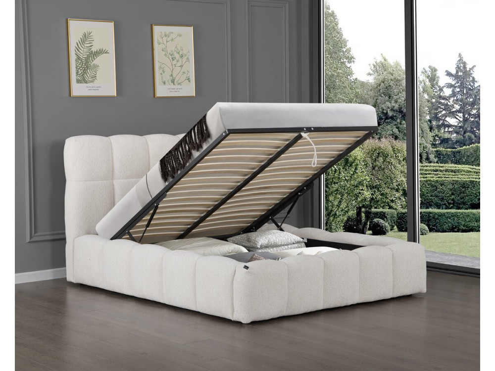 Lit double en tissu avec coffre "Davos" - 140 x 190 cm - Beige