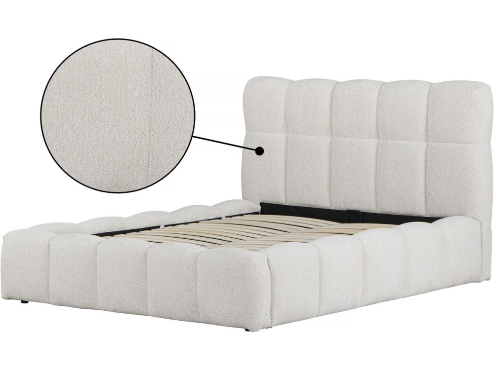 Lit double en tissu avec coffre "Davos" - 160 x 200 cm - Beige