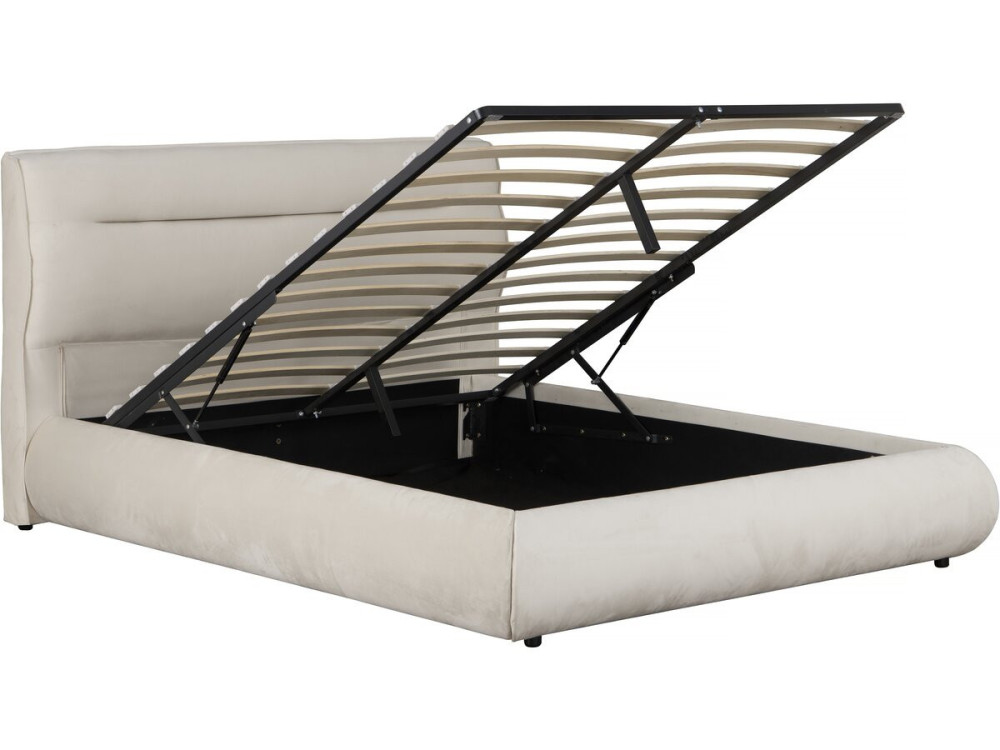Lit double avec coffre en velours "Chamonix" - 140 x 190 cm - Beige