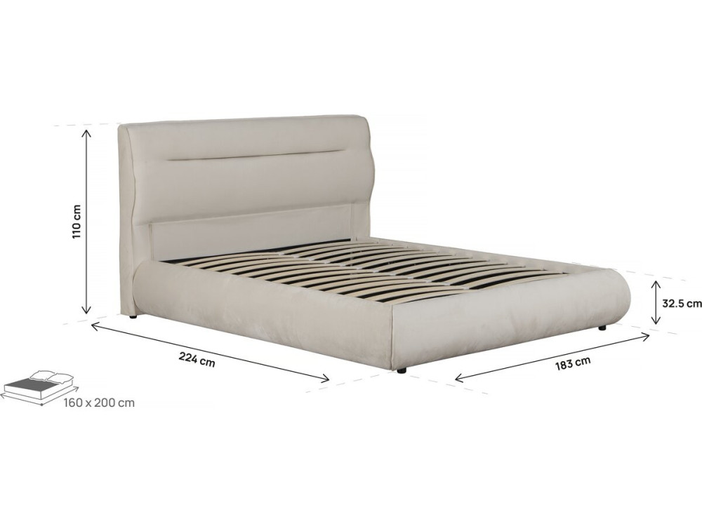 Lit double avec coffre en velours "Chamonix" - 160 x 200 cm - Beige