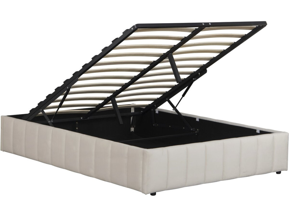 Lit double en velours avec coffre "Meribel" - Beige - 140 x 190 cm
