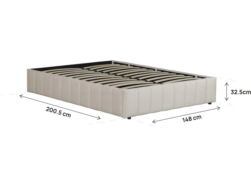 Lit double en velours avec coffre "Meribel" - Beige - 140 x 190 cm