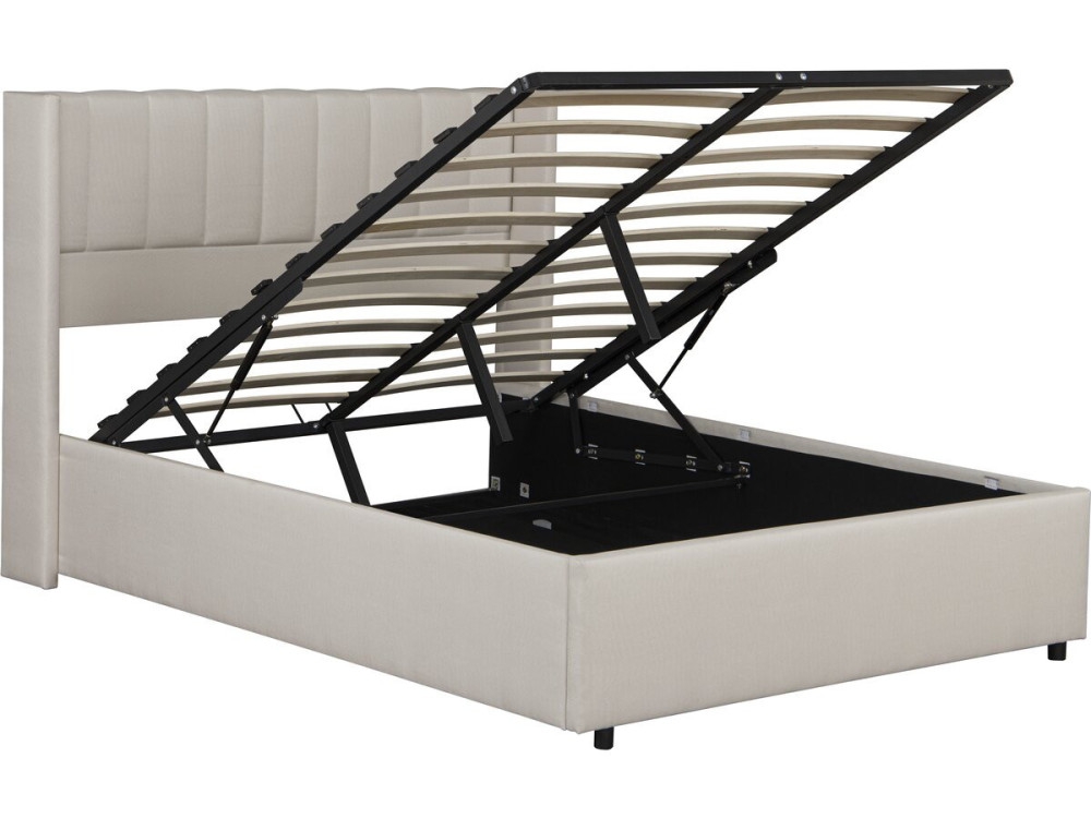 Lit double en lin avec coffre "Saint-Moritz" - 140 x 190 cm - Beige