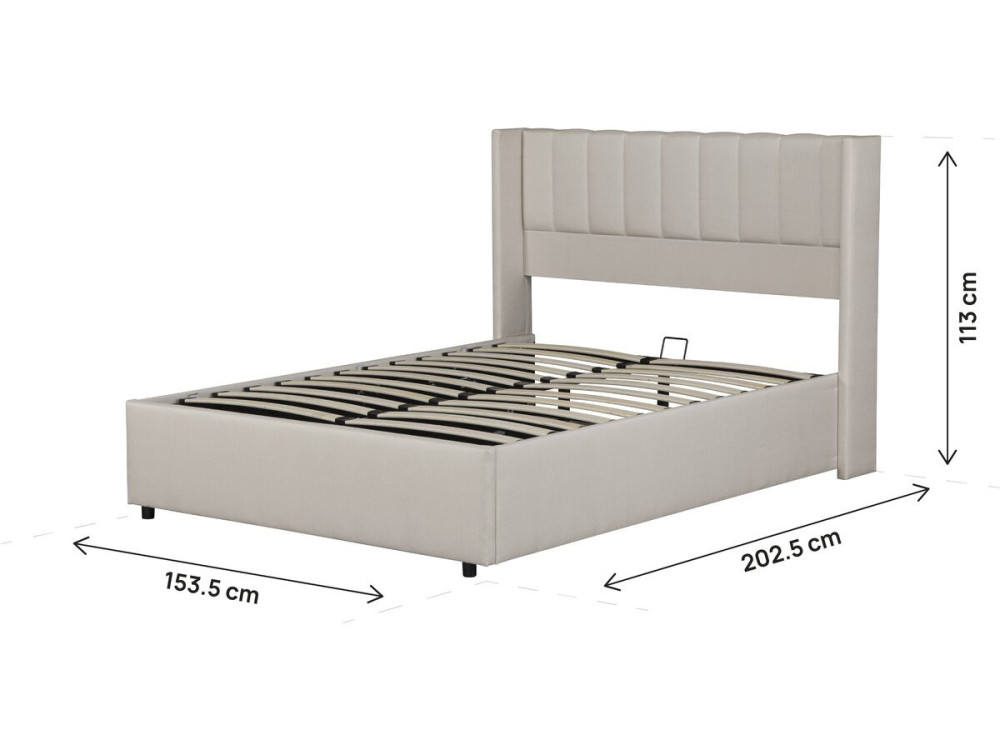Lit double en lin avec coffre "Saint-Moritz" - 140 x 190 cm - Beige