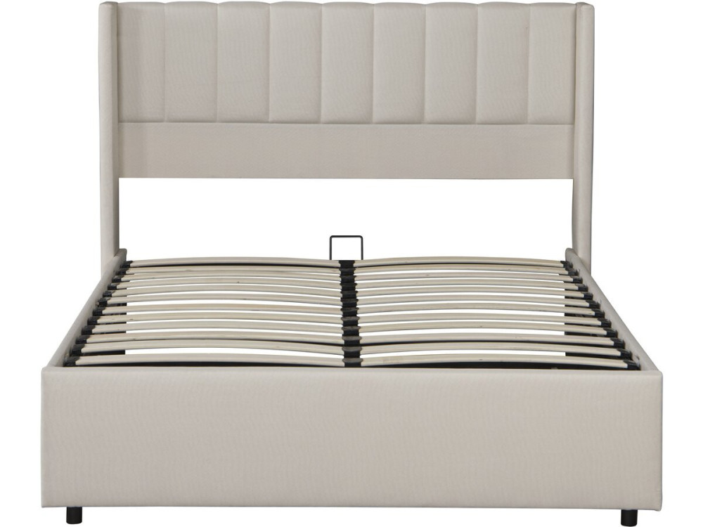 Lit double en lin avec coffre "Saint-Moritz" - 160 x 200 cm - Beige